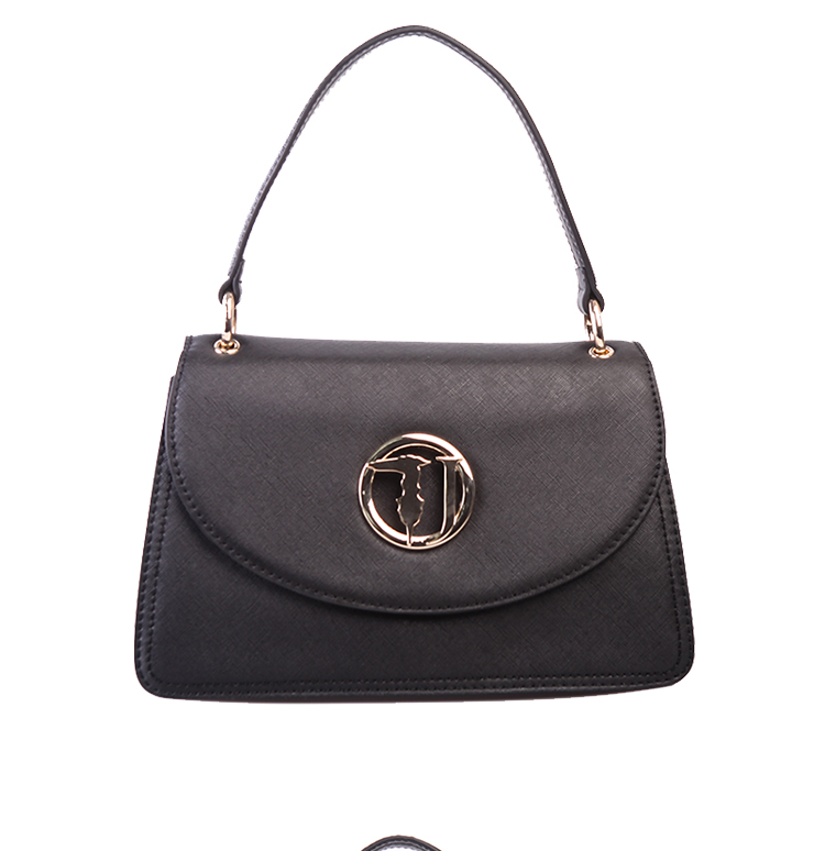 trussardijeans杜鲁萨迪19秋冬新款女士黑色聚酯纤维翻盖手提包75b00