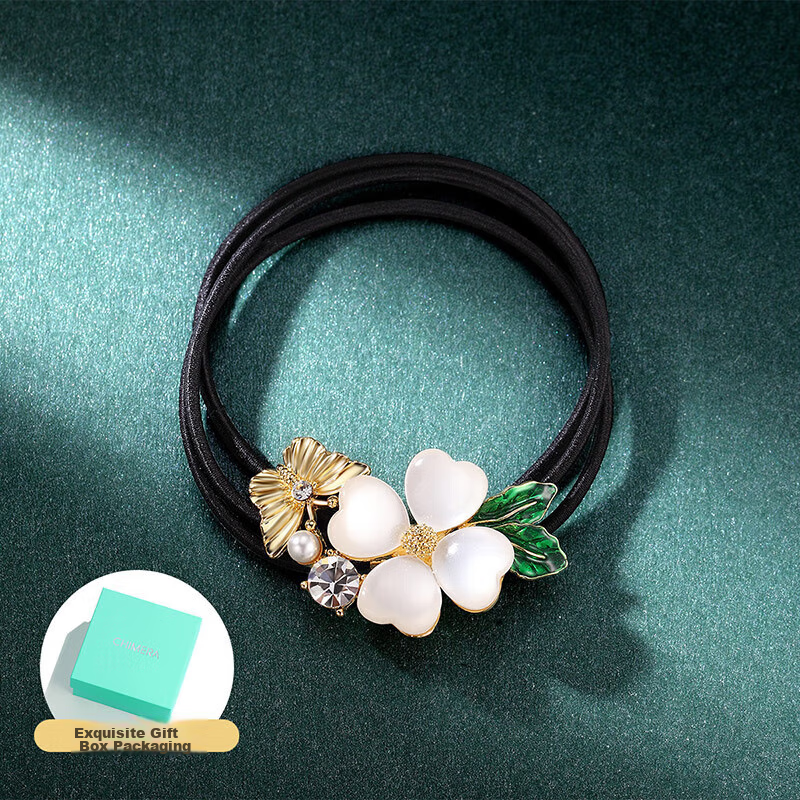CHIMERA High-End Hair Tie, Cat's Eye Stone Four-Leaf Clover Hair Clip, Ponytail Elastic Band, Birthday Gift for Wome