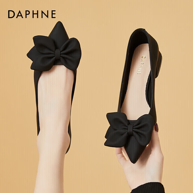 Женские туфли DAPHNE, элегантные туфли с острым носом на низком каблуке, с бантом, универсальные туфли на толстом каблуке, удобные туфли для работы