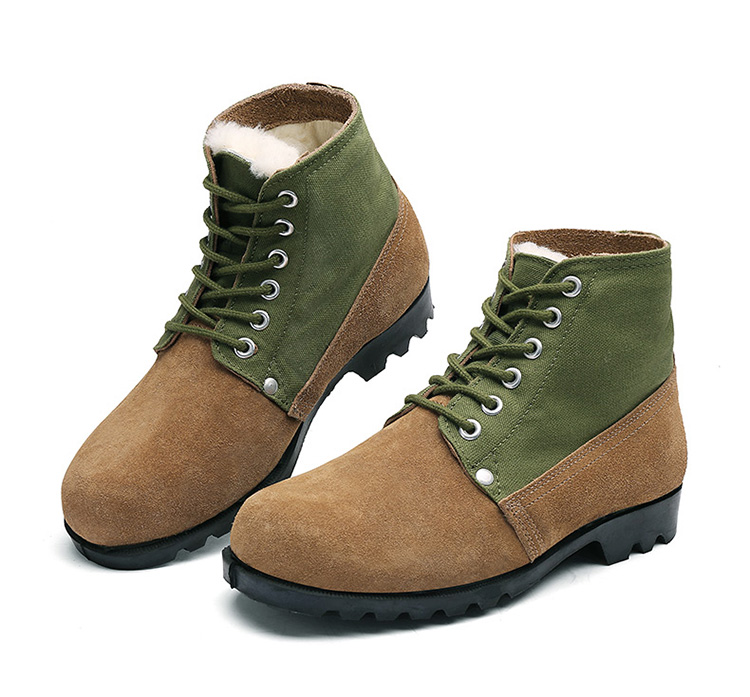 Qiangren Wool Warm Men's Shoes, Classic Big-Head Cotton Shoes, Jihua 3515 Rubber Sole Work Safety Cold-Proof Cotton Ankle Boots, Yellow, Size 46 12