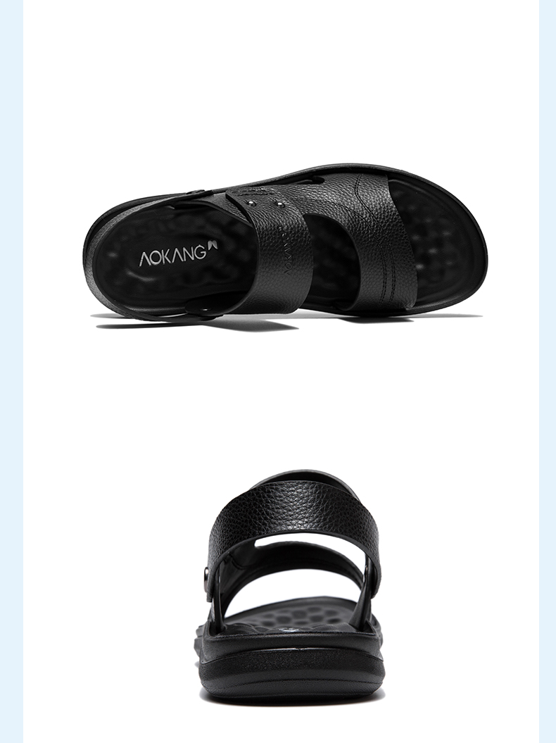 Aokang Sandals, Beach Shoes, Men's Comfortable Casual Open-Toe Breathable Two-Way Simple Slippers, Brown, Size 38 12