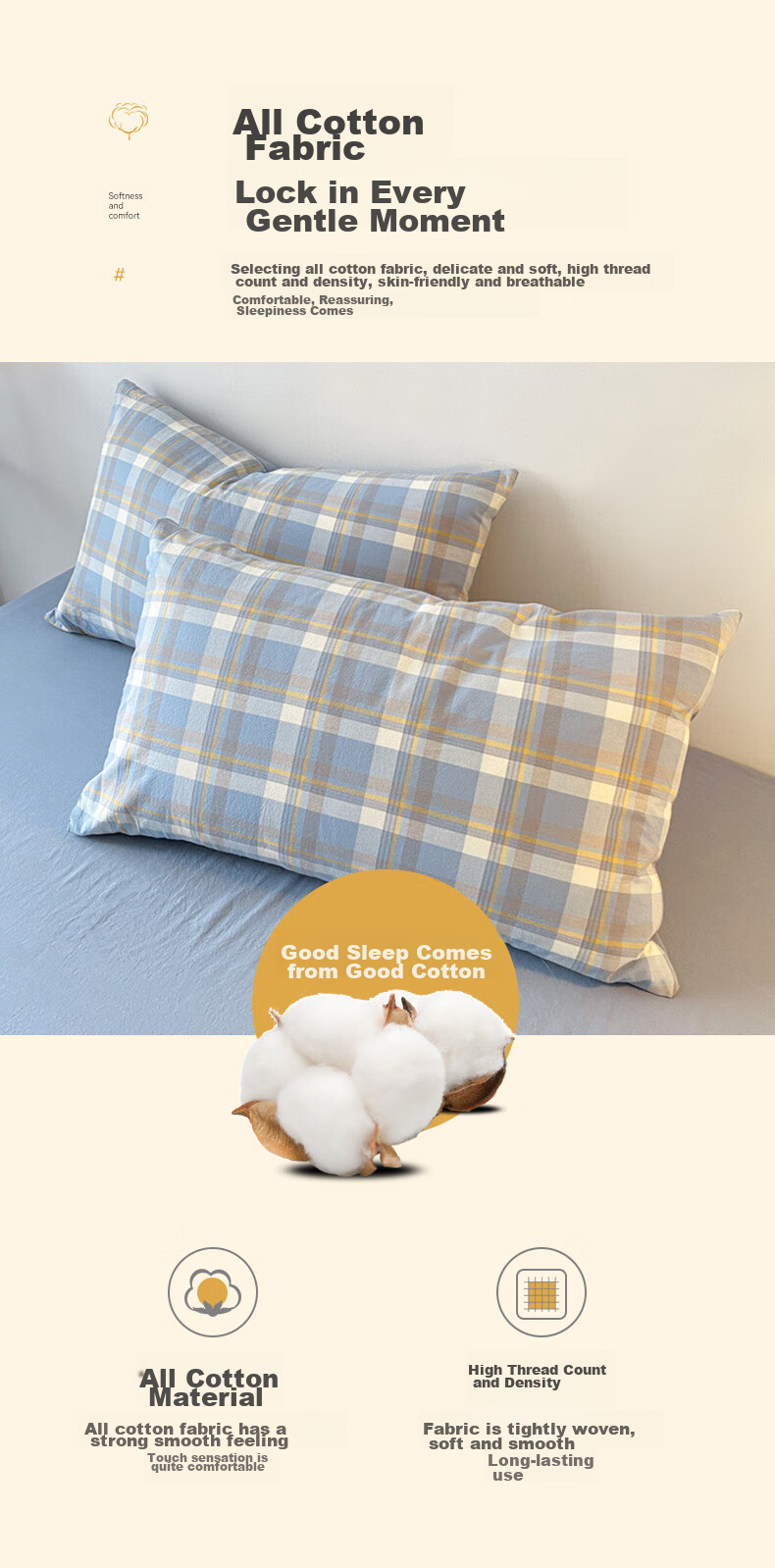 Grace 100% Cotton Pillowcase, Class A, 7A Antibacterial Fabric Pillow Cover, Gentleman Pattern, Set of Two, 48*74cm 8