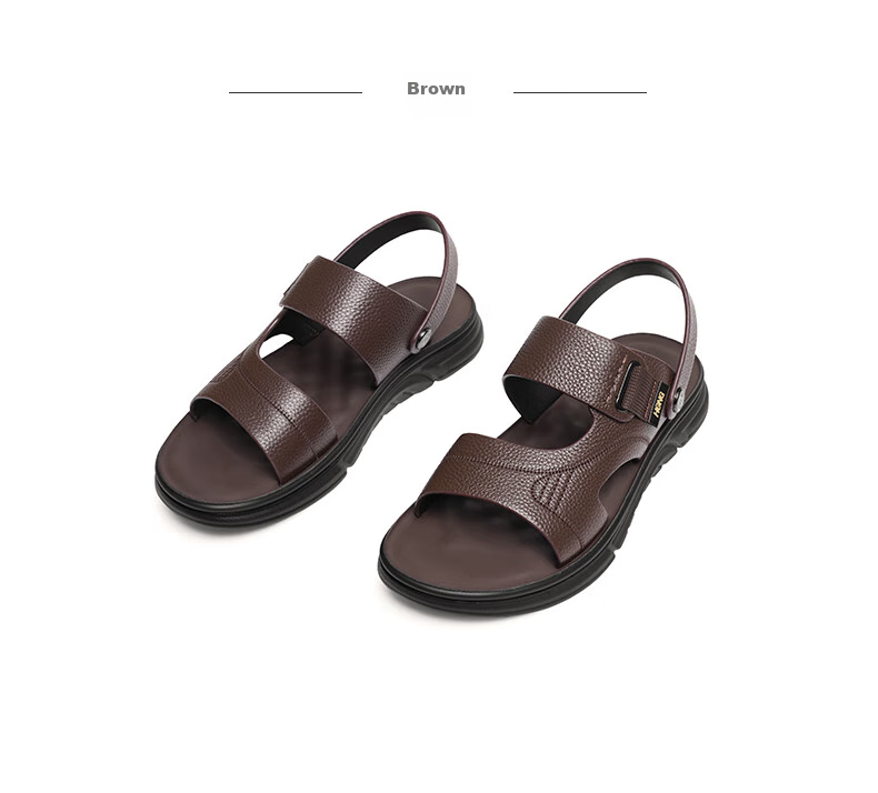 Red Dragonfly Men's Sandals 26 Summer Cowhide Non-Slip Soft Sole Dual-Wear Beach Leather Sandals WTT250402S Brown Size 42 23