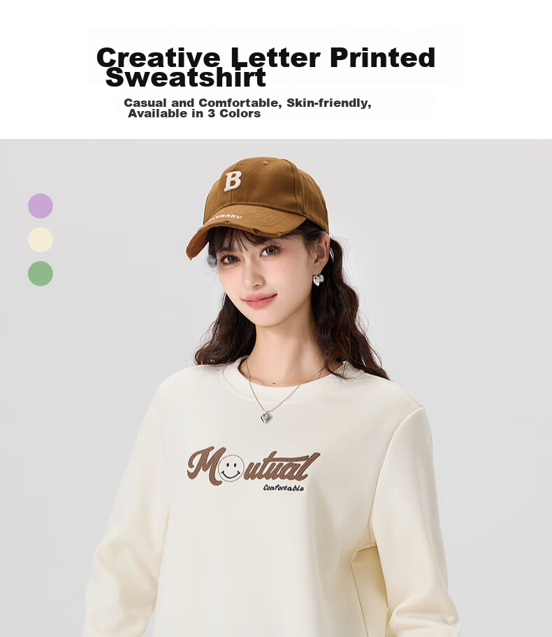 Kuaiyu Autumn And Winter New Fleece-Lined Sweatshirt for Women with Creative Letter Print, Long-Sleeve Top, Exquisite Embroidery, Warm Inner Wear 1