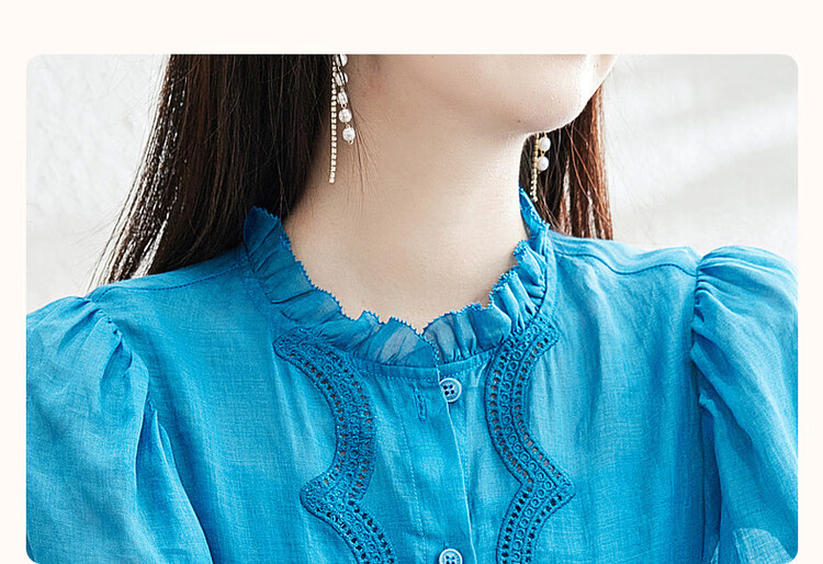 Dme [Breathable 100% Ramie] Spring And Autumn Natural Comfortable Round Neck Tie-Up Embroidered Three-Quarter Sleeve Dress 4