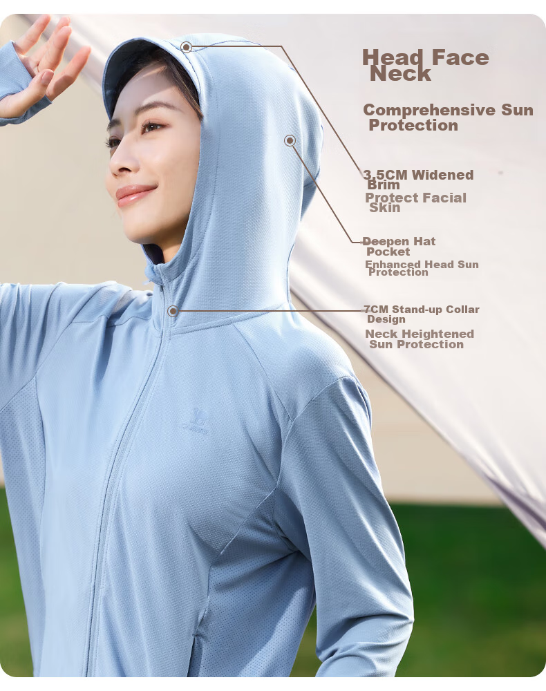 CAMEL Sun Protection Clothing for Men And Women, New Summer Outdoor Sports Wear, Original Yarn Cool-Feeling Sun Protection Loose Hooded Top Thin Jacket 14