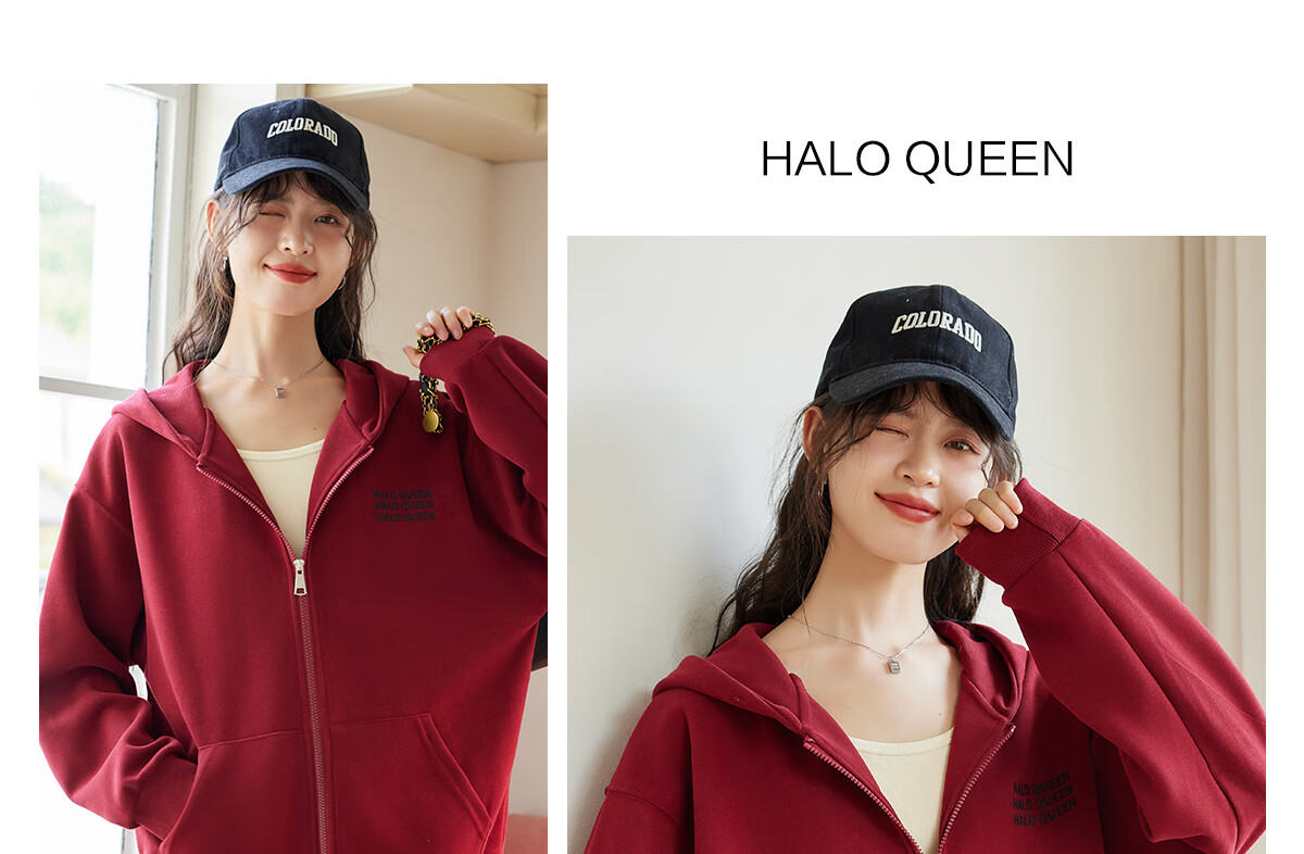 Halo Queen Women's Hoodie Jacket, Zip-Up Sweatshirt, New Year Red Outfit Top H143U1004 16