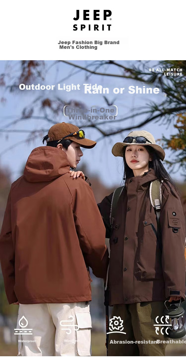 JEEP SPIRIT Men's Three-In Jacket, Men's Windbreaker, Autumn And Winter Warm Casual Fleece Outerwear 1