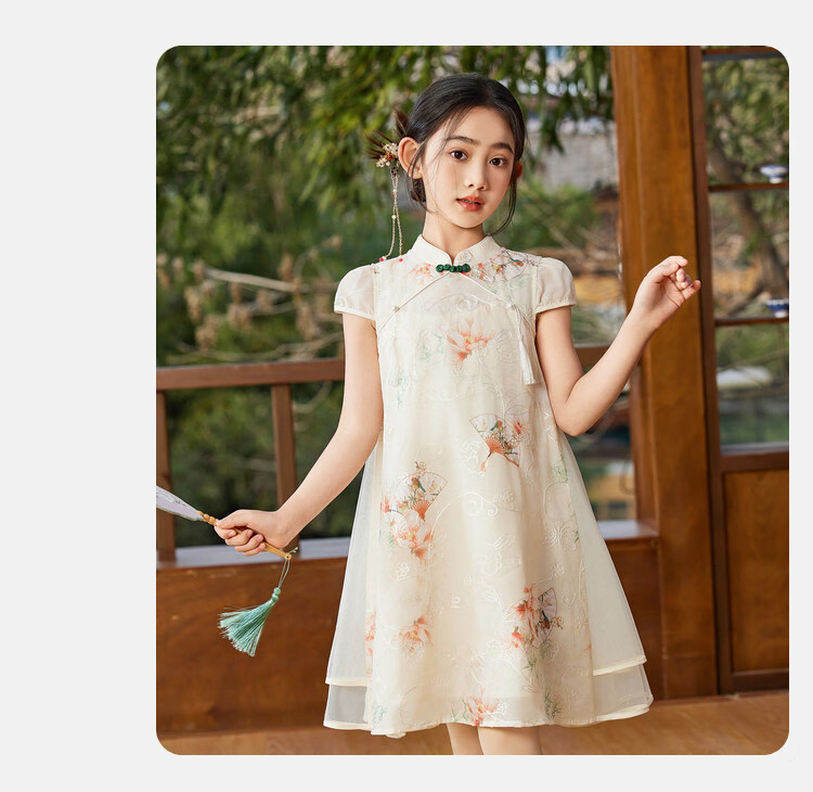 ASK JUNIOR Chinese-Style New Modern Girls' Dress, Summer Lightweight Mesh Dress, Embroidered Princess Skirt 5