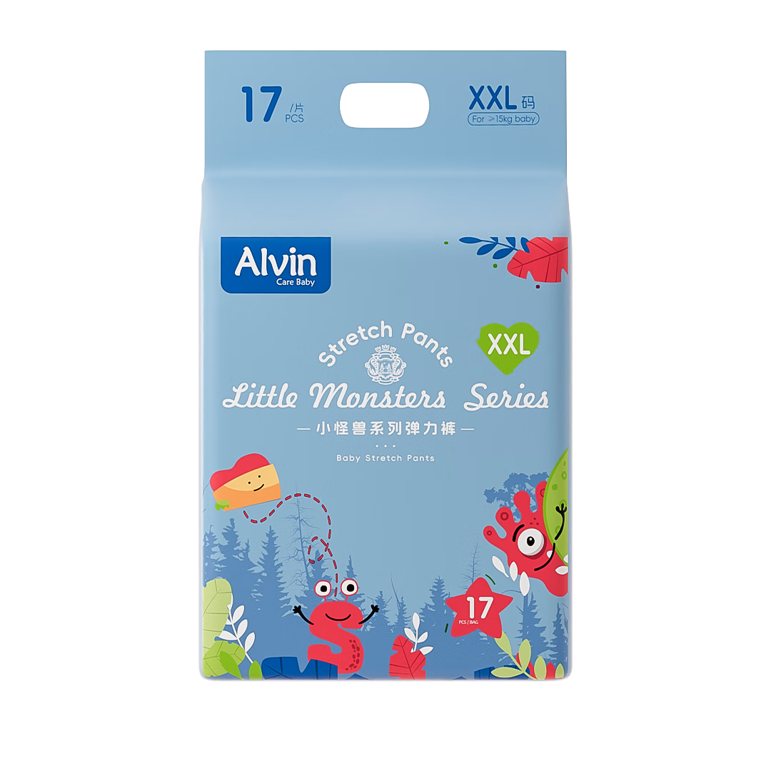 Aiweier Alvin [No Carbamide] Little Monster Ultra-Thin Instant-Absorbing Bare-Feel Pull-Up Diapers XXL Size 34 Pieces