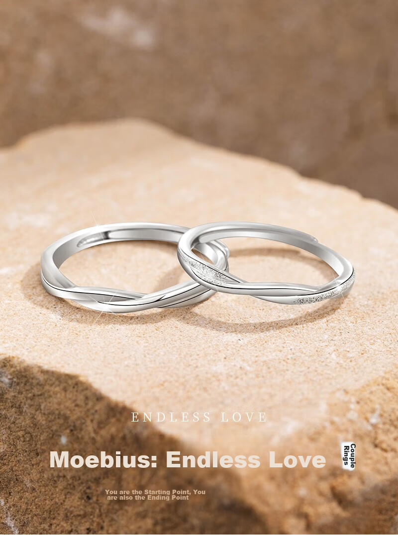 MANHE S999 Sterling Silver Couple Rings, One Pair of Engagement Diamond Rings, Adjustable Women's And Men's Rings, Valentine's Day Gift 1