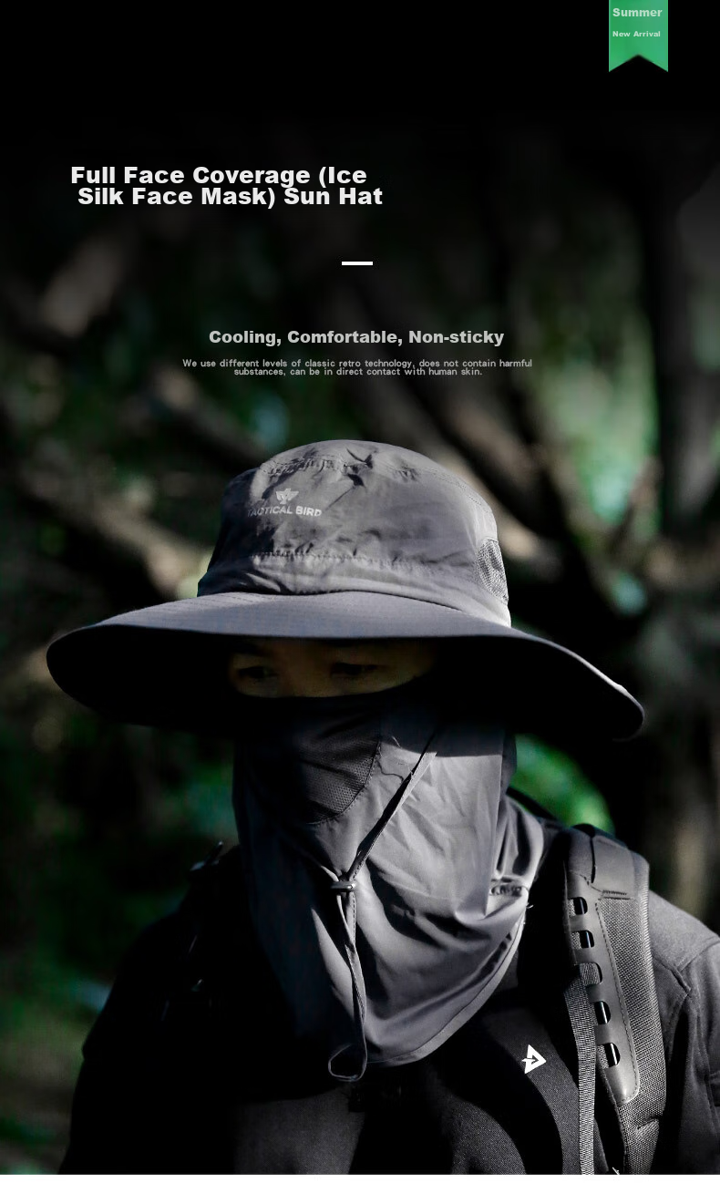 Zhanshuniao Ice Spear | Ice Silk Face Mask for Summer Outdoor Sun Protection Hat, Men's Hiking Wide Brim Fishing Neck Guard Fisherman Hat 2