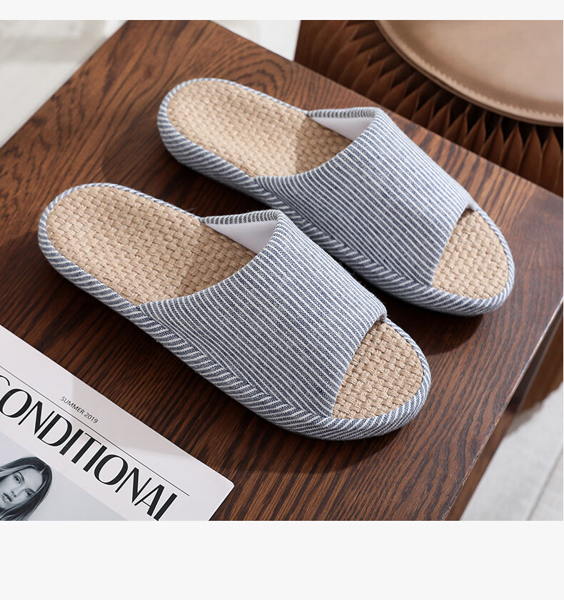 GUOLUOFEI Japanese Style Linen Slippers for Men and Women Indoor Couple Soft Sole Summer Four Seasons Pink Size 39-40 9