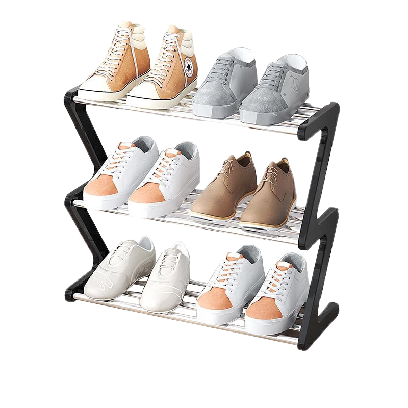 Anerya Simple Multi-Tier Shoe Rack, Creative Z-Shaped Entryway Shoe Organizer, Dustproof Shoe Cabinet, Steel Tube Design, 3-Tier Small Size