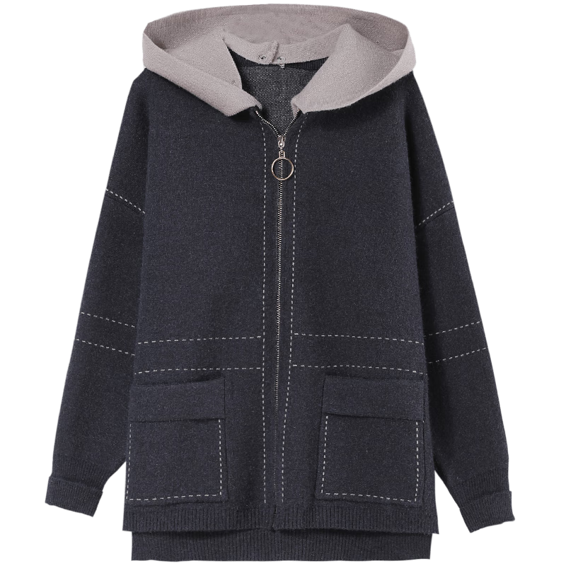 Hengyuanxiang Middle-Aged Women's Autumn Fashion Short Knitted Jacket, Elegant Hooded Cardigan for Middle-Aged And Elderly Women, Spring And Autumn Outerwear