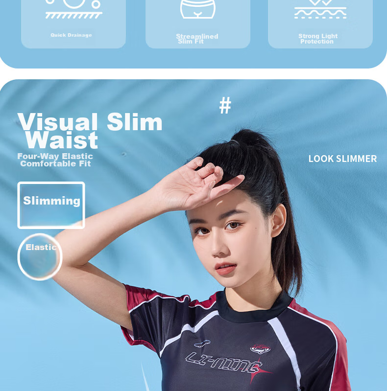 Li-Ning Women's Swimsuit, Sports Casual Fashion Two-Piece Boyshort Swimwear, Tummy Control Slimming Hot Spring Swimwear 482 Black And Red M 4