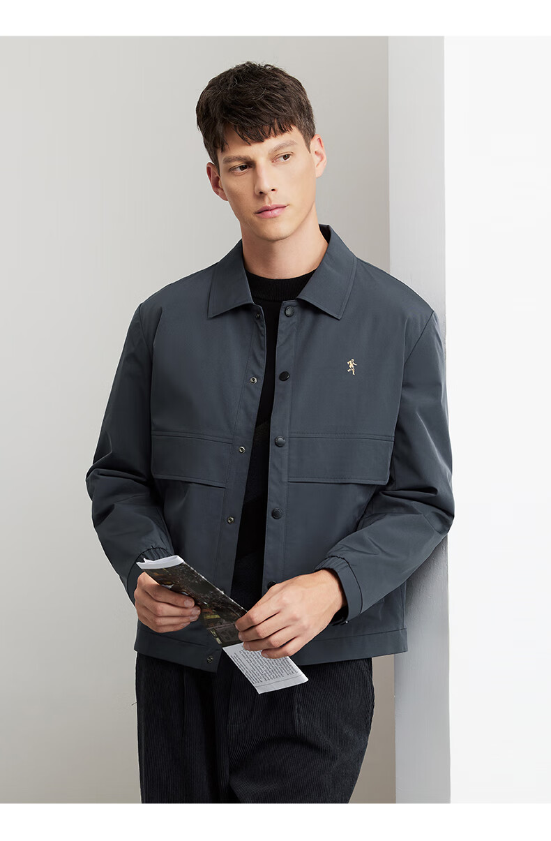 DANCING WOLVES Quilted Warmth Autumn Winter Workwear Style Turn-down Collar Business Windproof Jacket for Men 102 Dark Blue Size 175 3