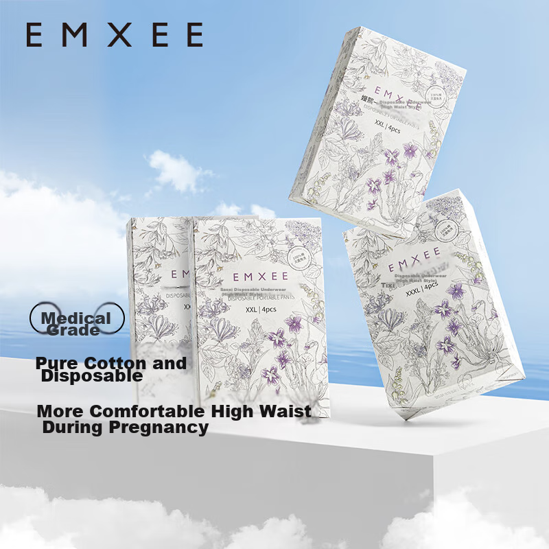 EMXEE Disposable High-Waist Cotton Underwear, Daily Disposable Panties for Women, No-Wash Maternity Travel Business Trip Menstrual Period, 16 Pieces XL