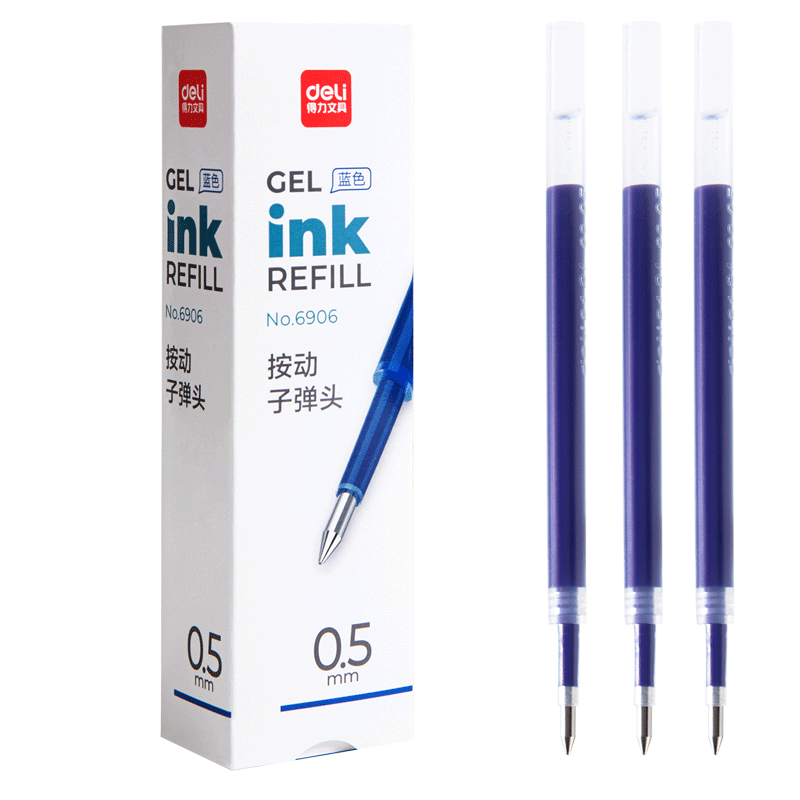 Deli 0.5 Retractable Gel Pen Refills, Student Office Writing Pen Refill, Compatible with S01/S08/1008/K35 And G-5, Bullet Tip, 20 Pieces/box, Blue 6906