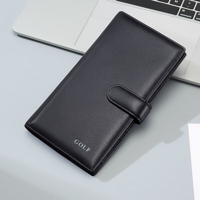 GOLF Card Holder for Men, Top-Grain Leather, Multi-Slot Large Capacity, Bank Card Pouch, Anti-Theft Long Wallet, ID Holder, Business Money Clip, 5V718394J Black