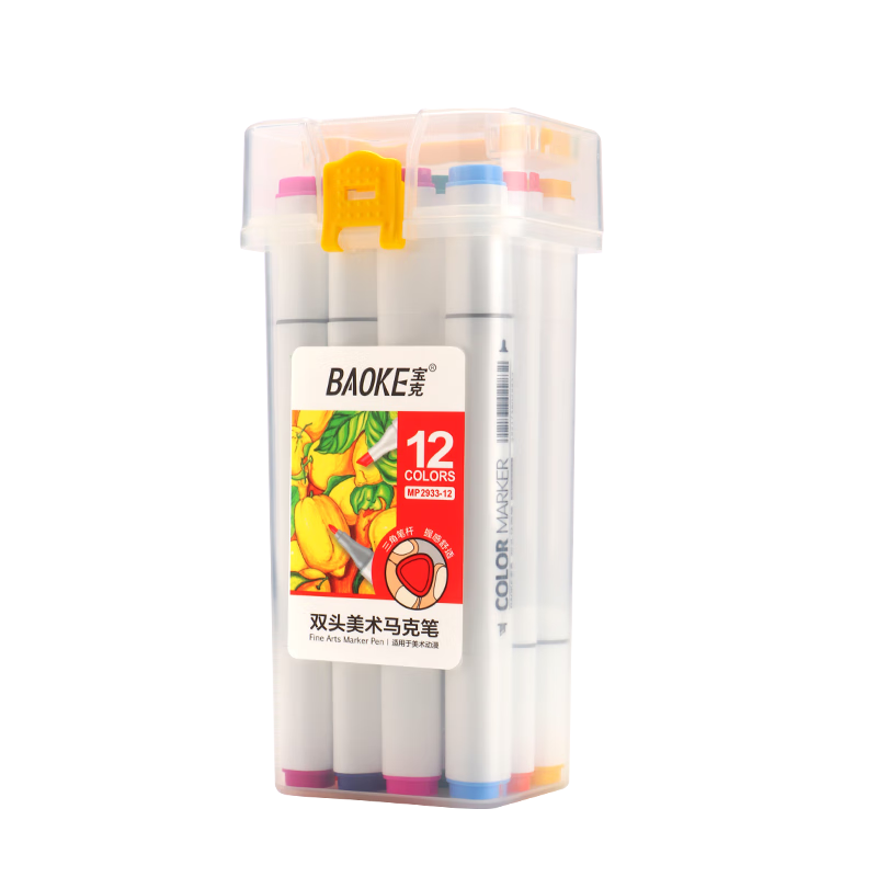 BAOKE MP2933 Dual-Tip Marker Pen with Triangular Barrel, Alcohol-Based Student Art Drawing Children's Doodle Design Pen, 12-Color Set Watercolor Pens for Fine Arts And Painting
