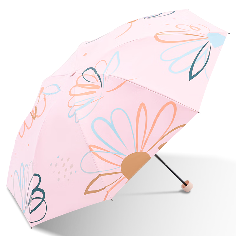 Paradise Umbrella UV Protection Three-Fold Black Coated Portable Folding Sun and Rain Umbrella Pink