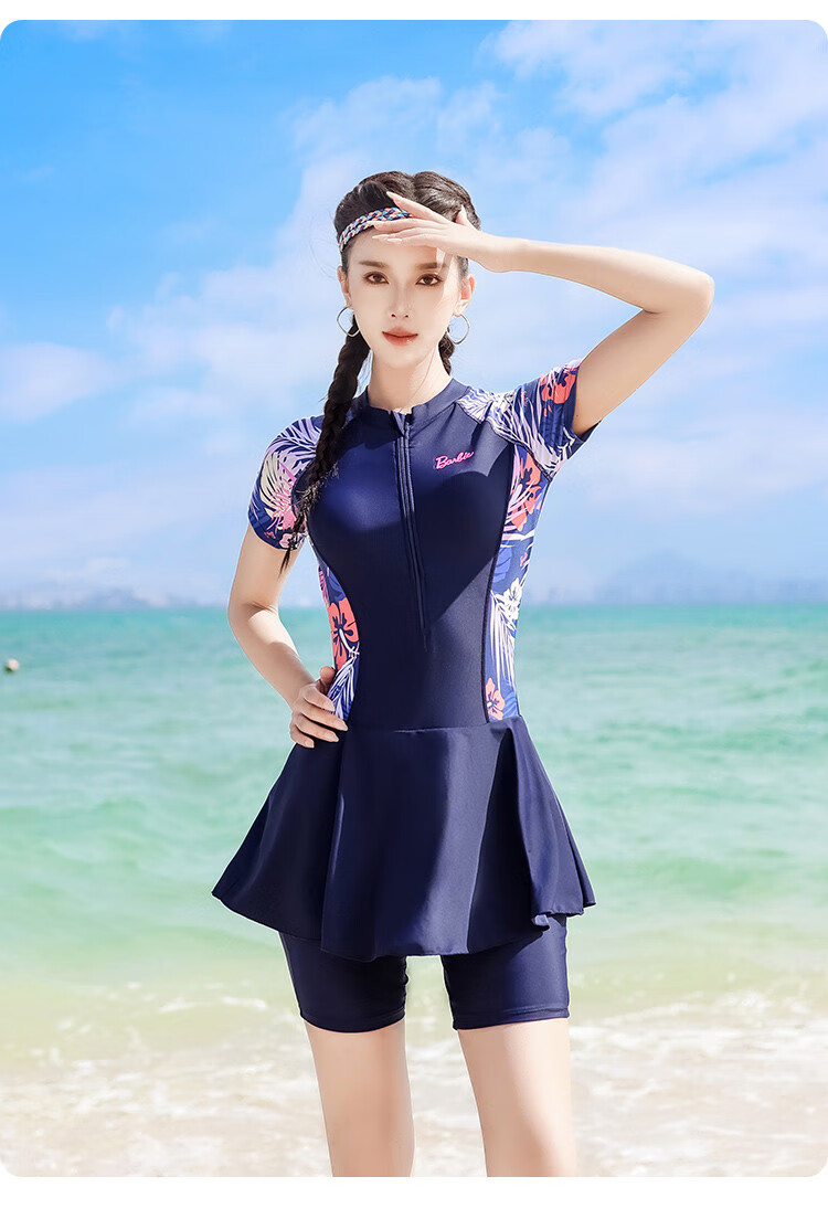 Barbie One-Piece Swimsuit for Women, Boyshort Five-Point Swimwear, Fashionable Tummy Control Slimming Conservative Plus Size Beach Vacation Swimwear 13