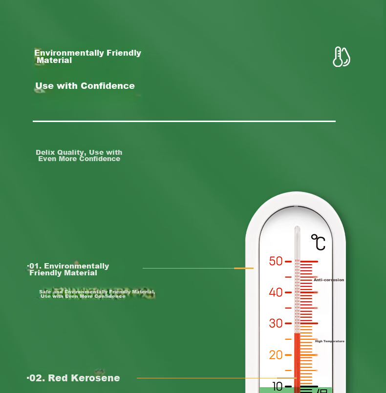 Deli Thermometer, Indoor Glass Wall-Mounted Freestanding Greenhouse Breeding Temperature Detection Meter, LE556 Household High-Precision Baby Room 6