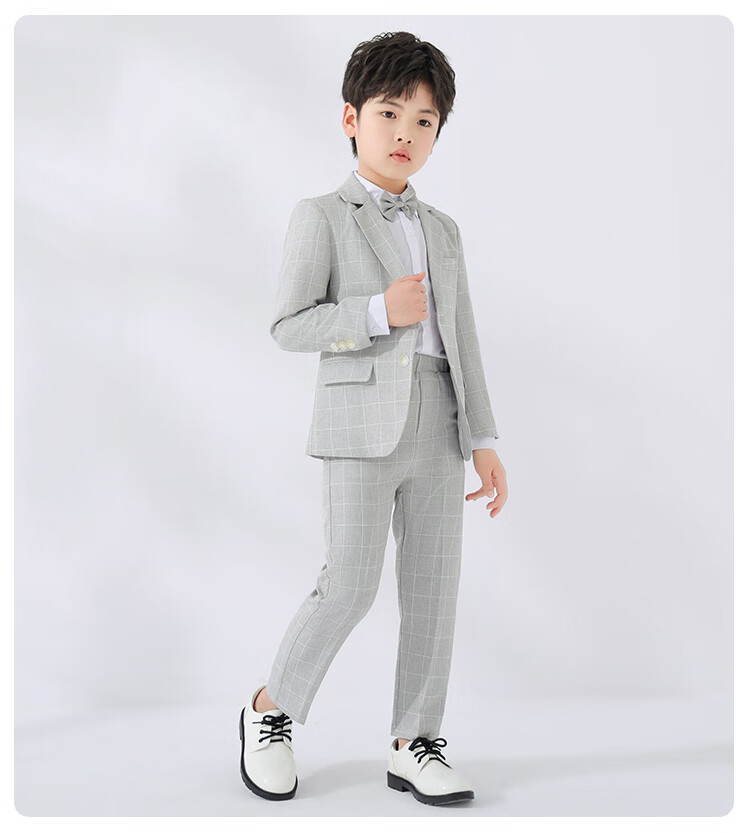LUOBOBEIBEI Boys' Suit Set, Children's Formal Wear for Spring And Autumn, Plaid Suit, Flower Boy Birthday Outfit, Blue Four-Piece Set, Size 110 10