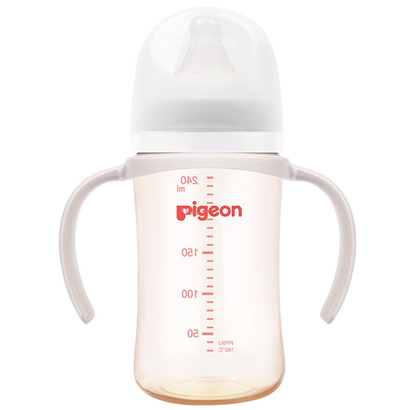 Pigeon PPSU Wide-Neck Double-Handle Bottle, 240ml, M Size Nipple, 3 Months+, AA270