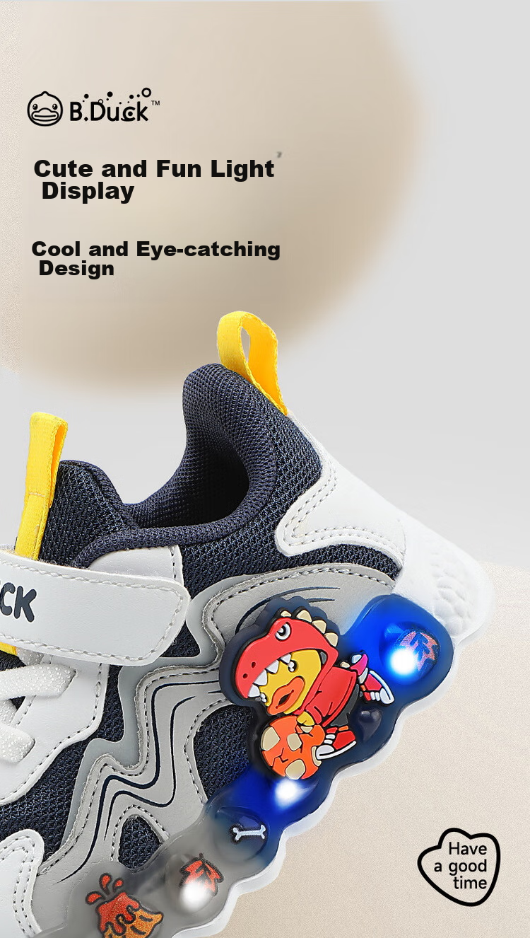 B.Duck Children's Walking Shoes, Boys And Girls Light-Up Shoes, Baby Sports Running Shoes, 3950 Blue White Gray, Size 26 7
