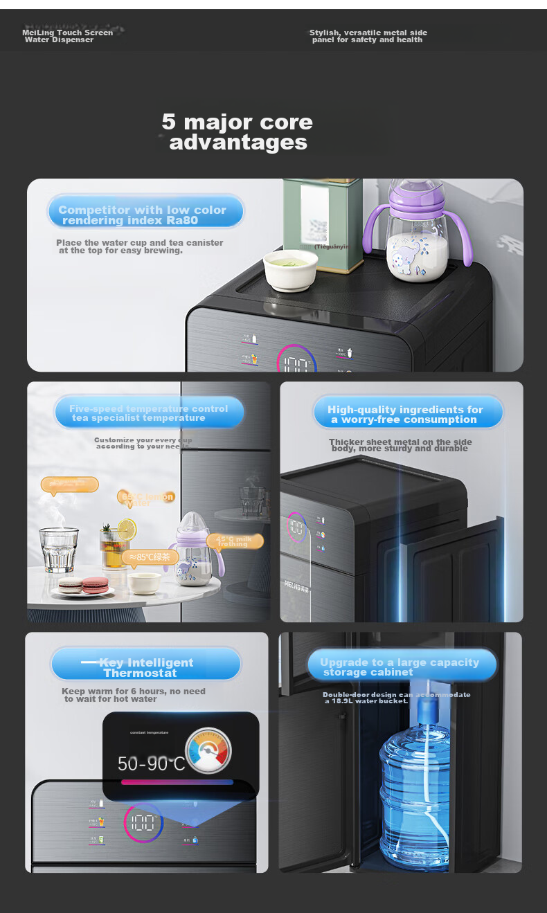 MeiLing Under-Counter Drinking Water Dispenser, Home Use, Freestanding, Warm And Hot Type, Rapid Heating, One-Touch Control, Temperature Selection, Efficient Heat Generation, Bottom-Loading Water Tank, Drinking Water Machine MY-LX1003 3
