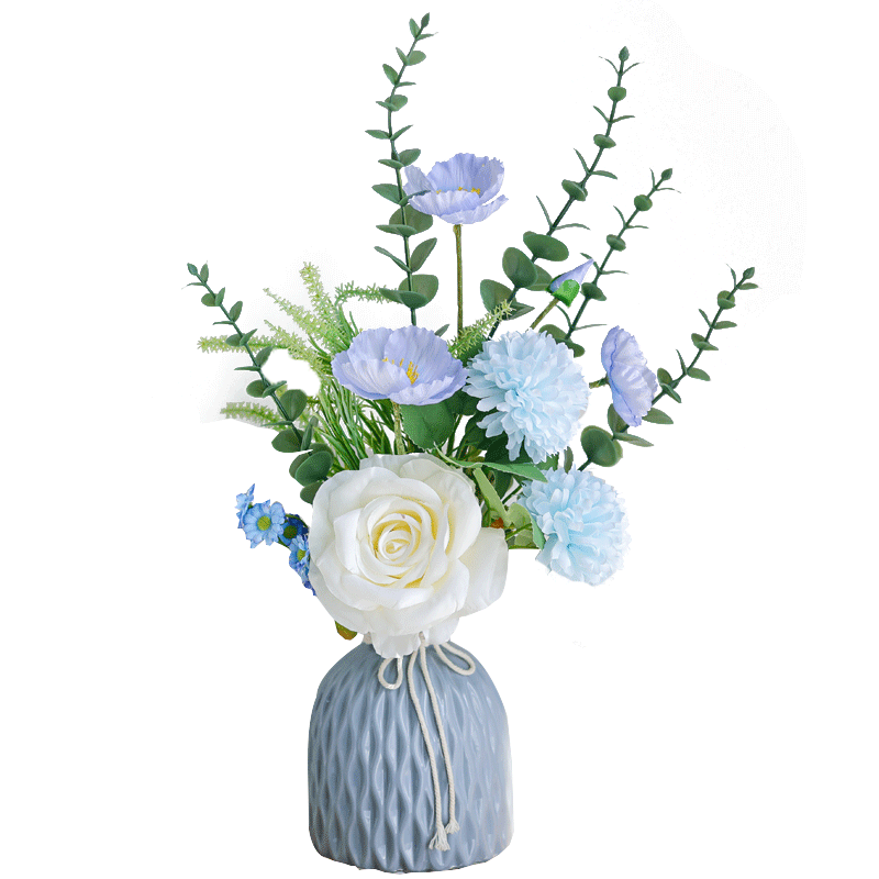 SUGER LOVE New Year Gift Artificial Flowers Nordic Style Ceramic Vase Living Room Decoration Blue and White Set