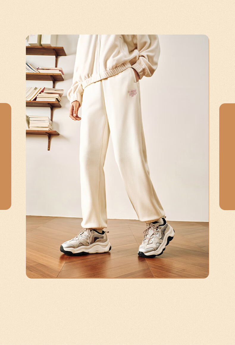 ANTA Snow Owl Fleece-Lined Knit Jogger Pants Women's Winter Casual Warm Trousers College Sports Pants 14