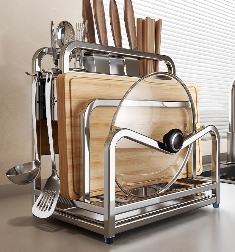 Meichuwuyu Knife Holder, 304 Stainless Steel Kitchen Storage Rack, Knife Block with Cutting Board, Integrated Chopping Board, Knife Storage Rack 2