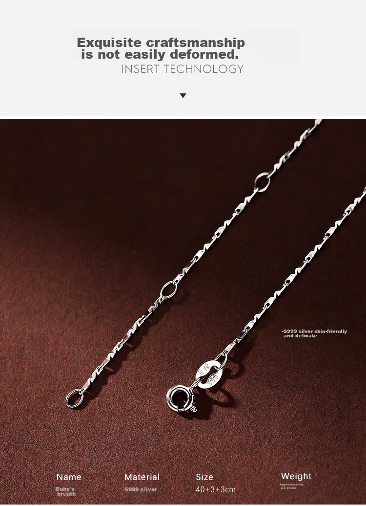 Dijing 999 Sterling Silver Necklace for Women, Single Chain without Pendant, Collarbone Chain, Plain Chain, Simple And Fashionable Jewelry, Birthday Gift for Girlfriend 6