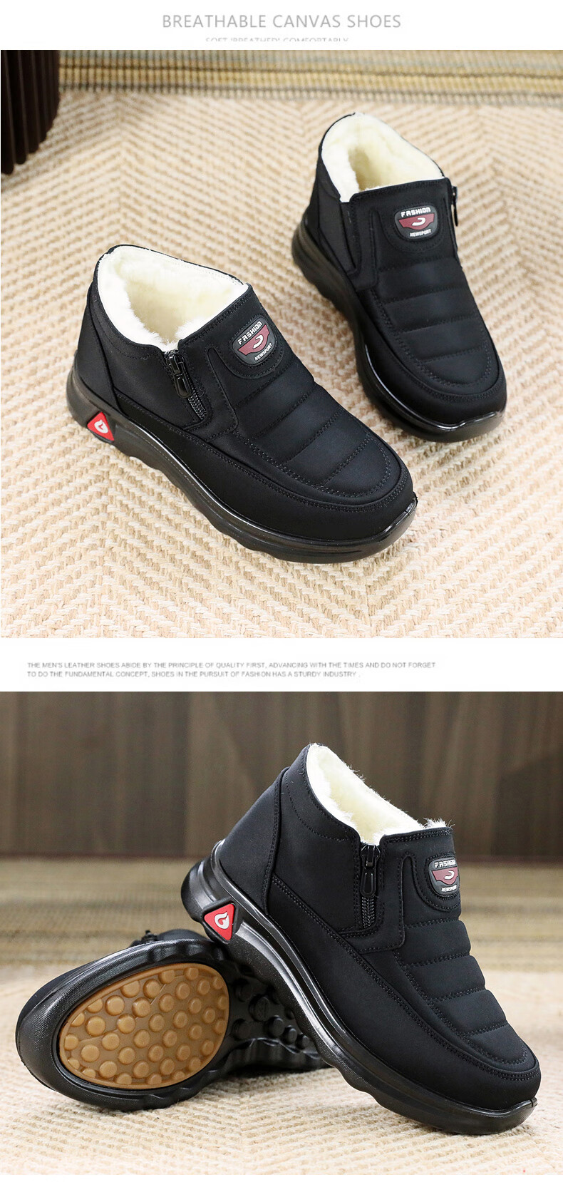 Ankang Winter Pure Wool Women's Cotton Shoes, Traditional Beijing Cloth Shoes, Warm Waterproof Boots for Elderly Mothers, 78990, Red, Size 36 16