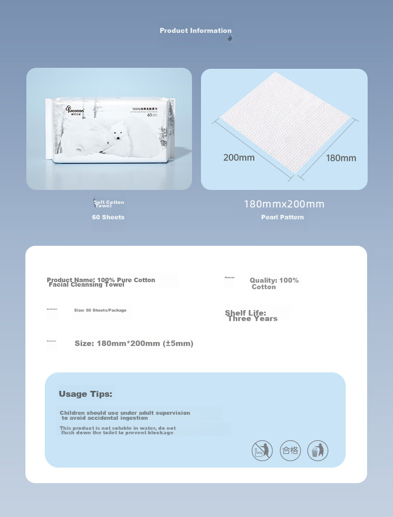 FulCotton FulCotton Baby Pure Cotton Soft Wipes [60 Sheets * 10 Packs] Gentle Facial Cleansing Towels, Thickened Pearl Texture 9