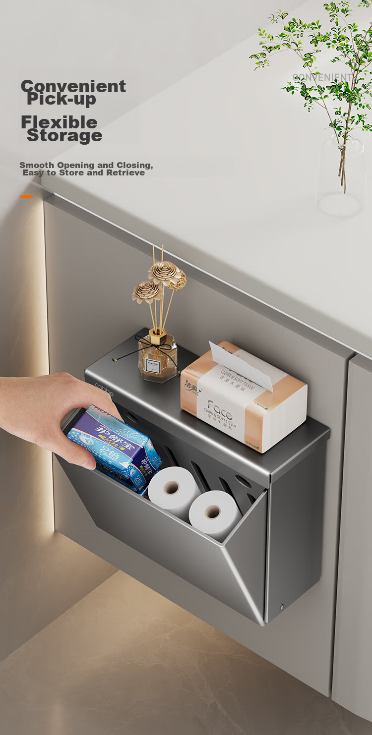Cobbe Bathroom Tissue Box, No Drilling Required, Space Aluminum Wall-Mounted Roll Paper Holder, Waterproof Toilet Paper Dispenser 7
