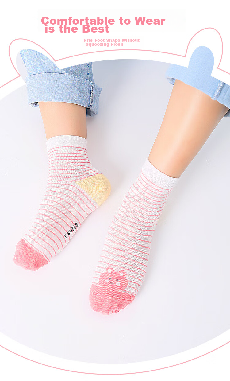 LangSha Children's Socks, Girls' Summer Mesh Mid-Calf Cotton Socks, High-Elastic Breathable Rabbit Flower Student Socks for Older Childre 4