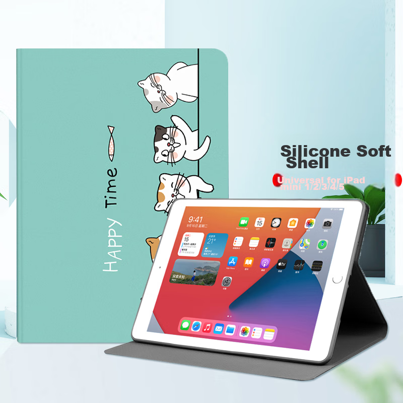 Jiangming Compatible with 7.9-Inch Apple Tablets IPad Mini 1/2/3/4/5 Protective Case Soft Shell Full Coverage Cartoon Cute Cat Design Automatic Screen Dimming Sleep Support for Binge-Watching