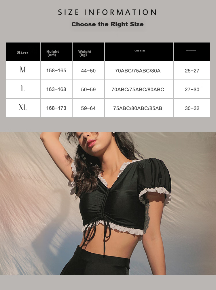 OMOM Women's Conservative Summer Swimsuit, Fashionable Student Two-Piece Skirted High-Waist Slimming Sanya Cute Hot Spring Swimming Suit, Black, L (Recommended for 98-118 Jin) 2
