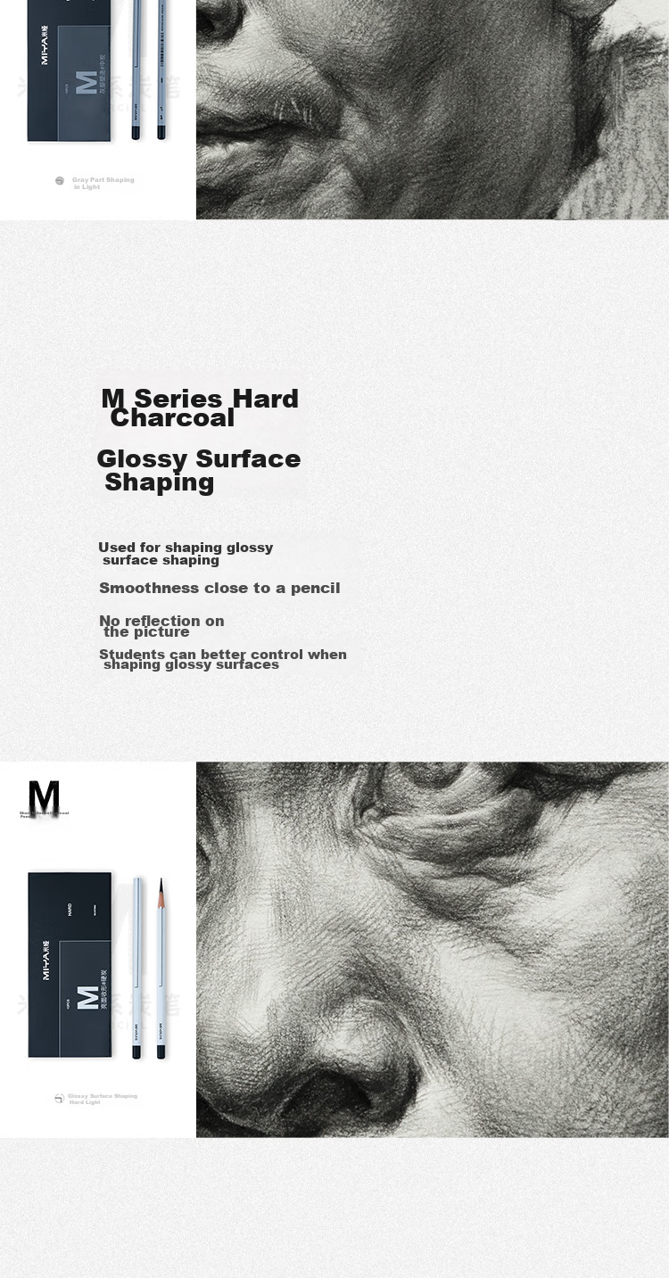 MIYA Charcoal Pencils for Art Students, Sketching Pencils, Soft Carbon Pencils, Quick-Drawing Pencils, Extra Soft Full Carbon Artist Series Drawing Exam Topper Black Charcoal Pencil Tool Set M Series Hard Carbon 10 Pcs/box Sketching Markers Drawing 6