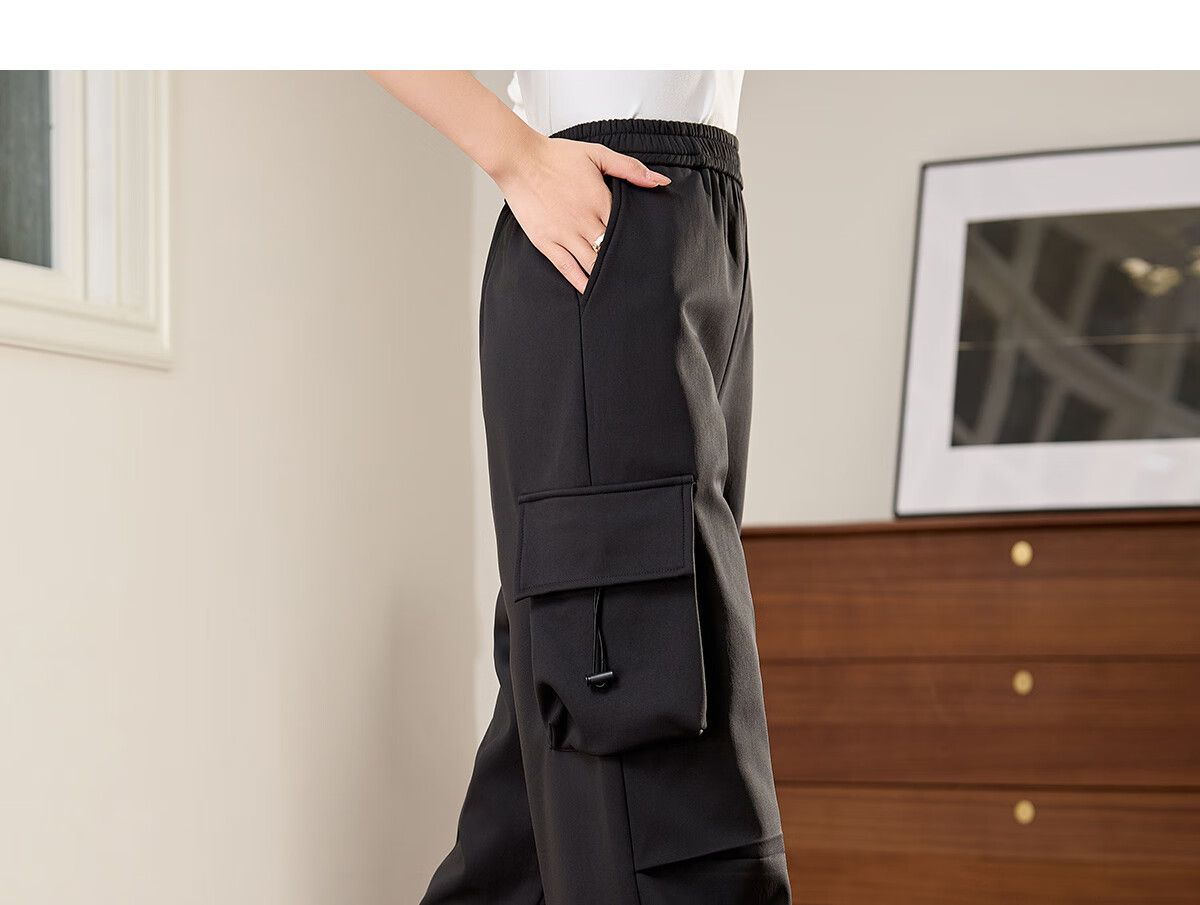 Halo Queen Women's Casual Pants, American-Style Breathable Loose Cargo Pants, High-Waisted Draping Parachute Pants H13KK2711 56