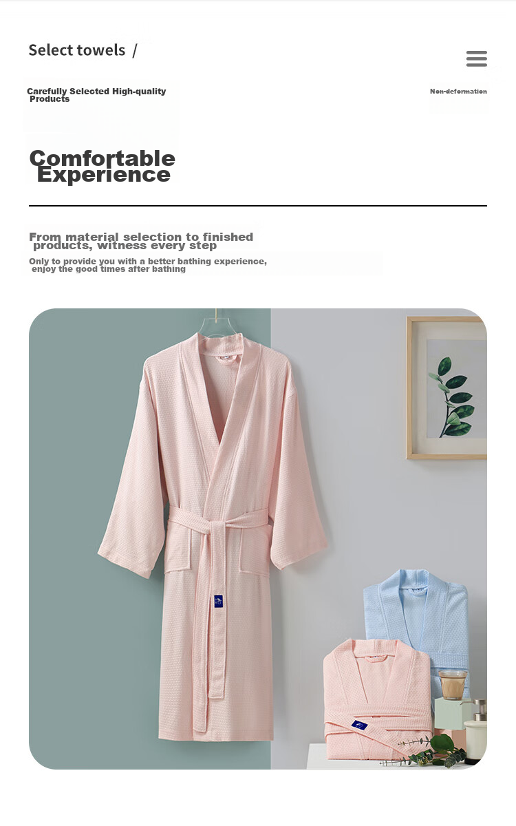 Zhuyibai Bamboo Fiber Bathrobe for Men And Women, Spring And Summer Sleepwear, Home Loungewear, Waffle Weave Gauze Steaming Suit, Blue, Size L 3
