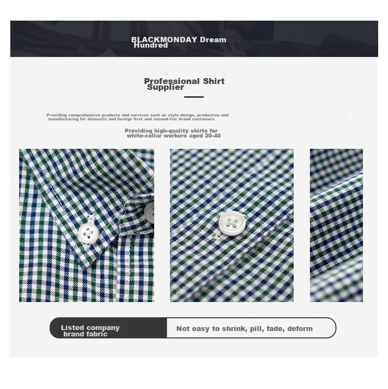 BLACKMONDAY Pure Cotton Brushed Plaid Shirt for Men, Long Sleeve, All Cotton, Wrinkle-Resistant, Formal Business Casual Dress Shirt 3