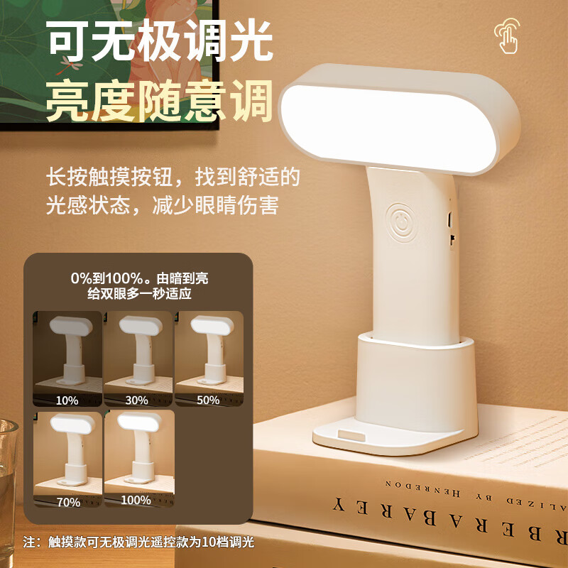 Boraer Rechargeable Small Desk Lamp Eye Protection Study Dorm Bedroom Bedside Reading Lamp Student Night Light