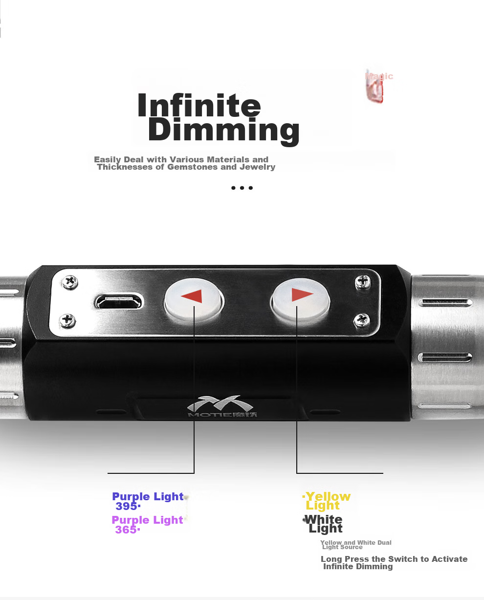 MOTIE Jade Flashlight with 365nm UV Light, High Brightness for Viewing Antiques And Jade, Professional Jewelry Appraisal Tool, Four-Light Source Lamp S62 7