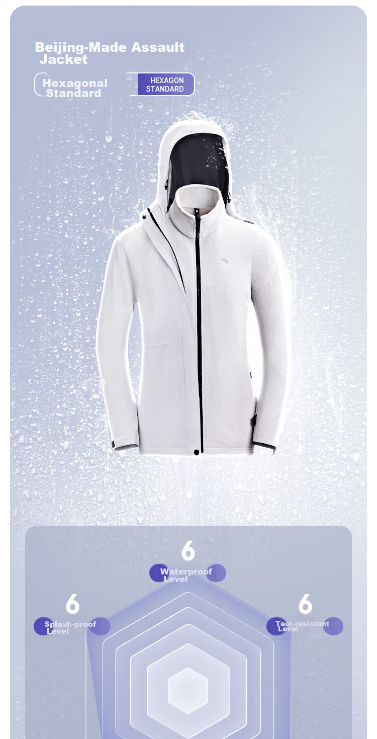 JD Original Climbing Fleece Jacket with Inner Liner, Three-In Spring Women's Outdoor Warm Coat, Glacier Gray, Size S 3