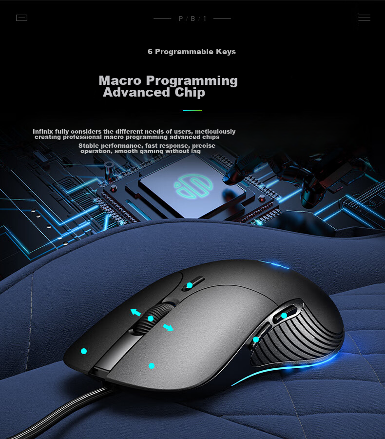 INPHIC B2 Wired Gaming Mouse, Macro Light-Sound Office Ergonomic USB Interface, Compatible with Laptops And Desktops, Classic Black 2